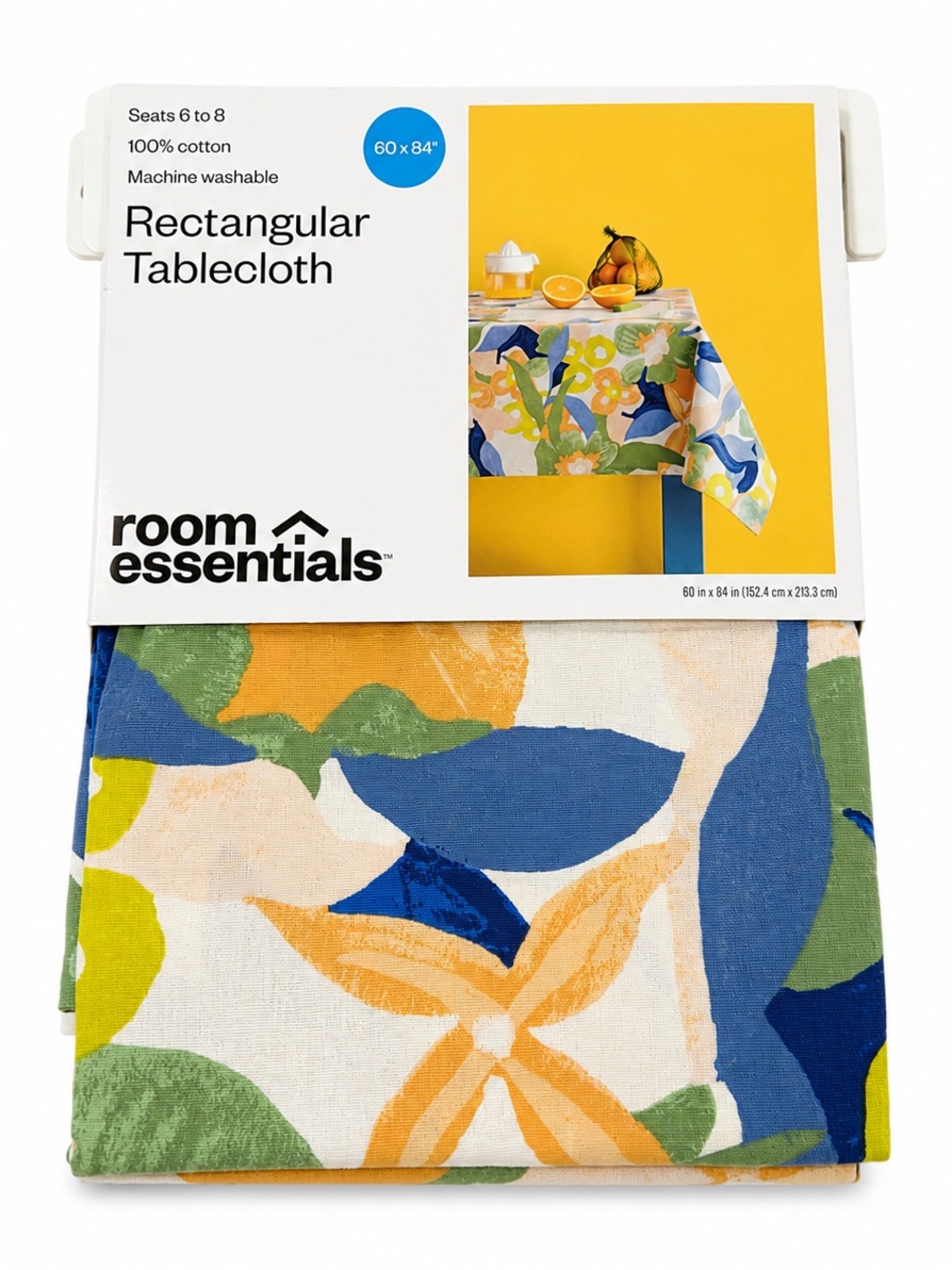 Room Essentials 60x84 Floral Cotton Tablecloth Blue Green Yellow Rectangular NWT